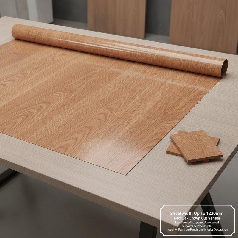 Sheetwidth Up To 1220mm Red Oak Crown Cut Veneer Raw Sanded Lacquered Surfacefinish Ideal for Furniture Panels and Interior Decoration